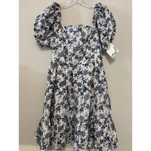 Spring Dress Puff Sleeve Floral Cottage Core Prairie Medium Coquette Toile Linen